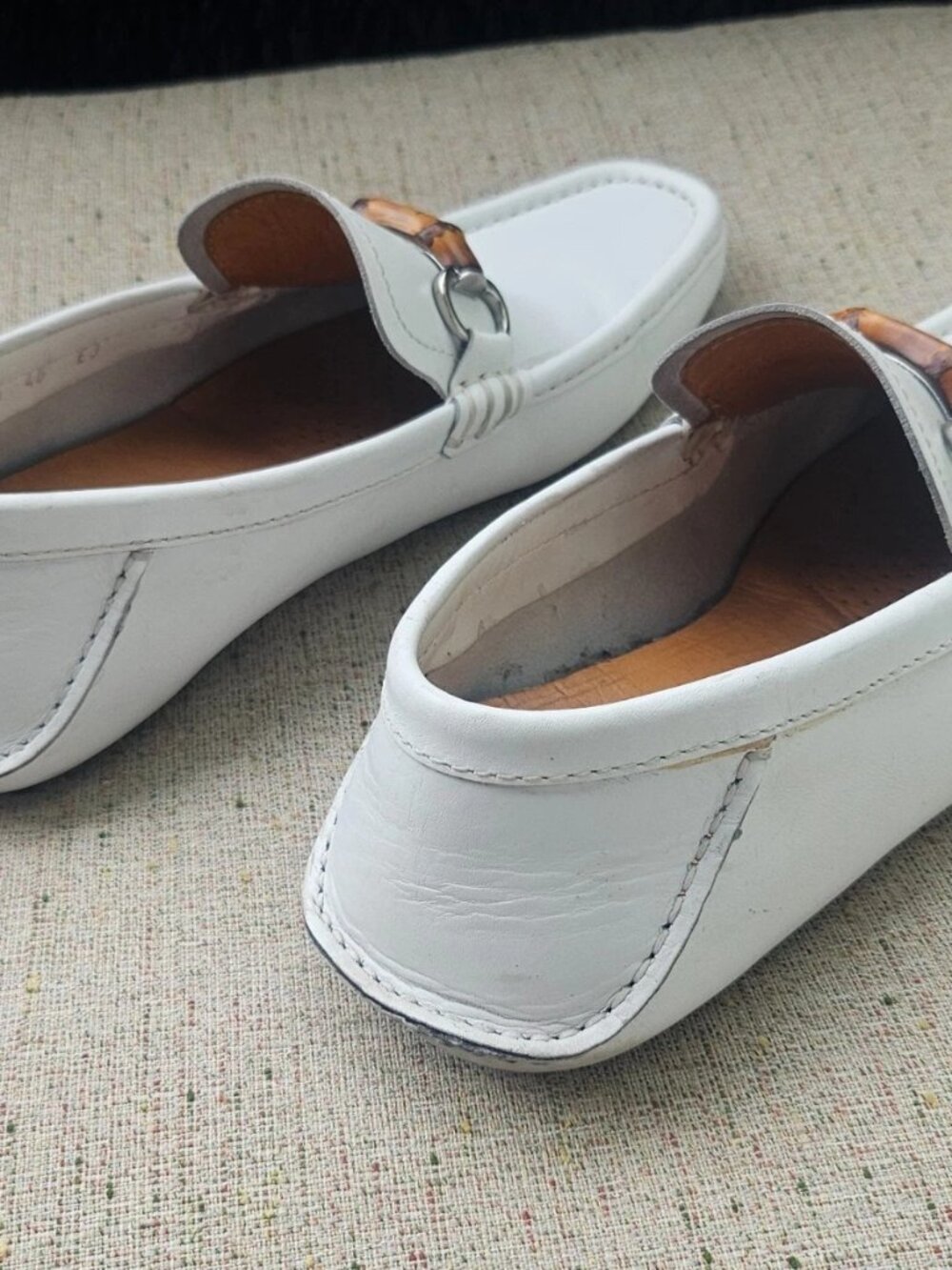 Gucci Men Loafer Shoes White Leather Slip On Driving Horsebit Size 40 Made Italy - Picture 3 of 14